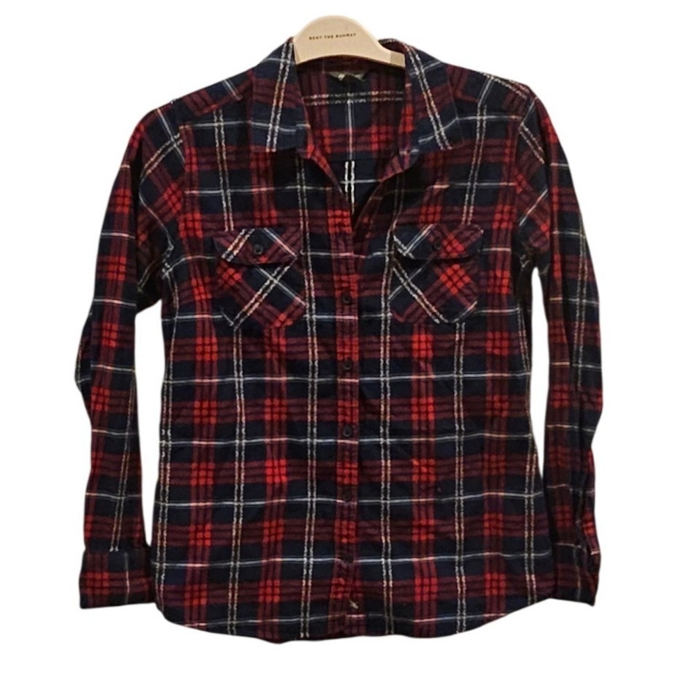 Eddie Bauer Embroidered Red Blue Plaid Flannel Western Shirt‎ Cotton M Cowgirl